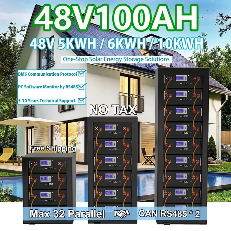 Litio de energía solar Ion Phosphate Battery Pack 12V 48V 100Ah de los sistemas LiFePO4 del almacenamiento de 5KW 10KW