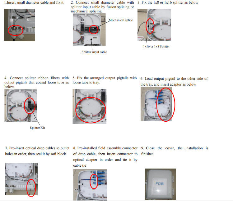 Divisor al aire libre del PLC del montaje en la pared del 1:8 de la caja de distribución de la fibra óptica de los puertos de FTTH 8
