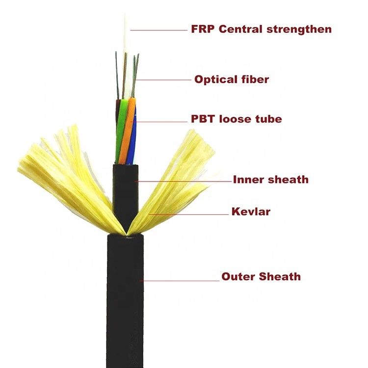 aéreo al aire libre del solo modo de los 2km ADSS todo el cable de fribra óptica autosuficiente dieléctrico