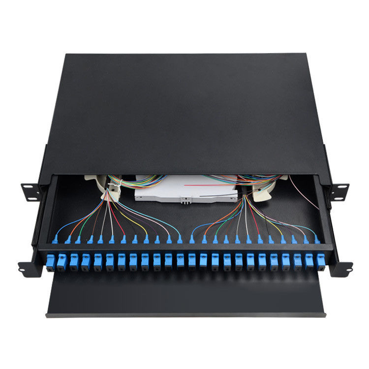 Puerto del panel de remiendo de la fibra óptica de FTTH ODF 48 cajón del soporte de estante del carril de la diapositiva de 19 pulgadas