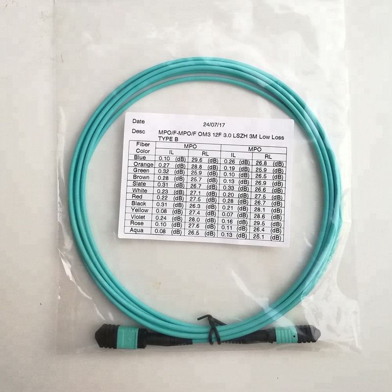 12 la coleta femenina del cordón de remiendo de la fibra óptica de las fibras MPO telegrafía 0.9m m 2.0m m 3.0m m