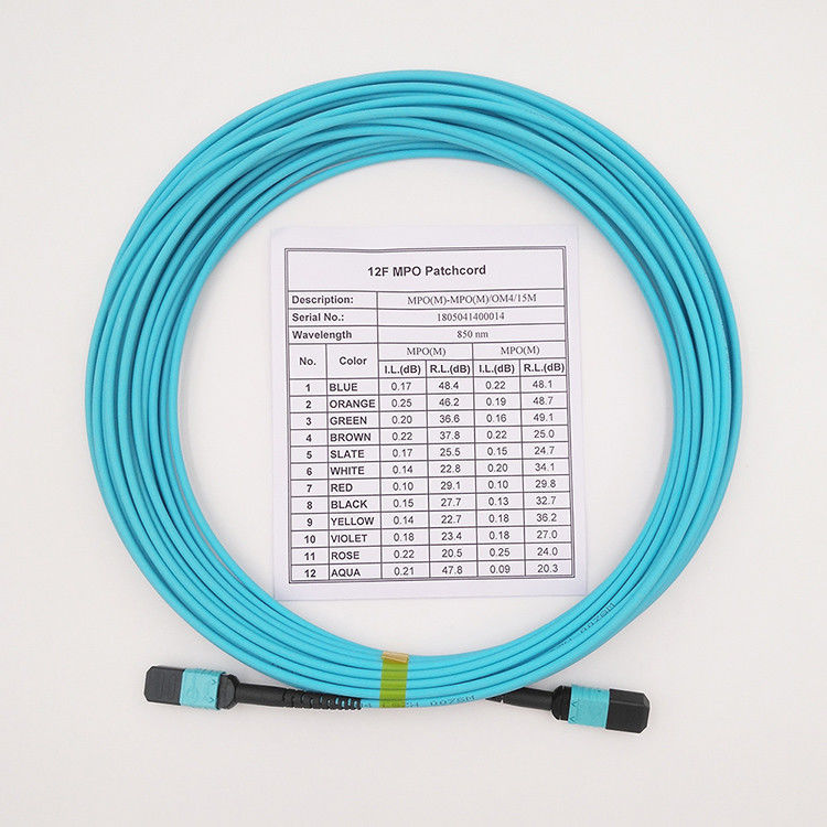 Hochiry MPO/tipo cordón de las fibras del cable 12 del tronco de MTP de remiendo con varios modos de funcionamiento de la fibra OM4 de B